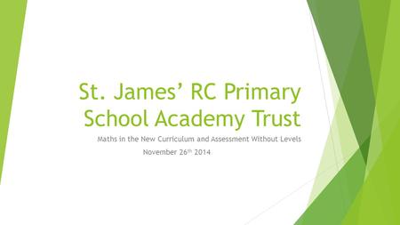 St. James’ RC Primary School Academy Trust Maths in the New Curriculum and Assessment Without Levels November 26 th 2014.