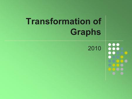 Transformation of Graphs 2010. 2 Tools for Exploration Consider the function f(x) = 0.1(x 3 – 9x 2 ) Enter this function into your calculator on the y=