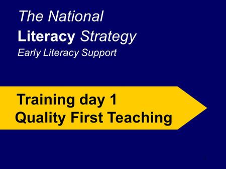 1 The National Literacy Strategy Early Literacy Support Training day 1 Quality First Teaching.