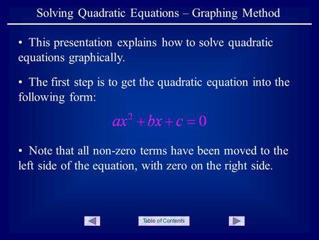 Solving Quadratic Equations – Graphing Method