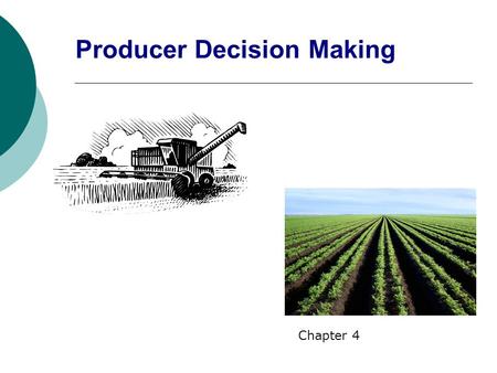 Producer Decision Making Chapter 4. Production - a process by which resources are transformed into products or services that are usable by consumers.