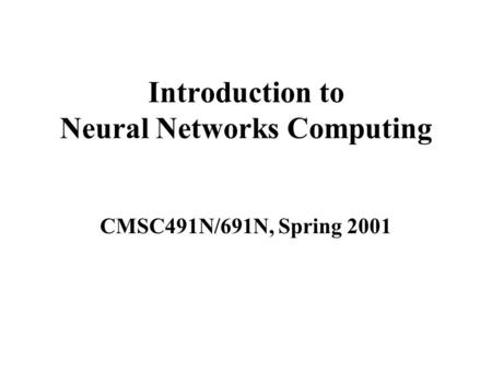 Introduction to Neural Networks Computing