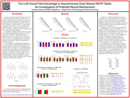 The Left Visual Field Advantage in Asynchronous Dual-Stream RSVP Tasks: An Investigation of Potential Neural Mechanisms Andrew Clement & Nestor Matthews.