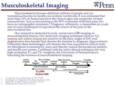 Musculoskeletal Imaging Musculoskeletal diseases debilitate millions of people and are tremendous burden on health care systems worldwide. It was estimated.
