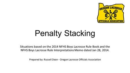 Penalty Stacking Situations based on the 2014 NFHS Boys Lacrosse Rule Book and the NFHS Boys Lacrosse Rule Interpretations Memo dated Jan 28, 2014. Prepared.