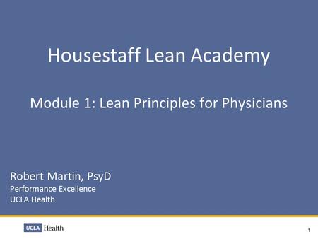 Housestaff Lean Academy Module 1: Lean Principles for Physicians