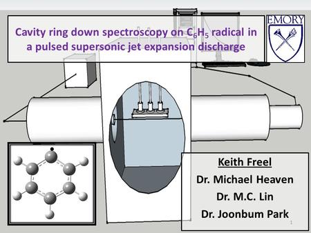 Cavity ring down spectroscopy on C 6 H 5 radical in a pulsed supersonic jet expansion discharge Keith Freel Dr. Michael Heaven Dr. M.C. Lin Dr. Joonbum.