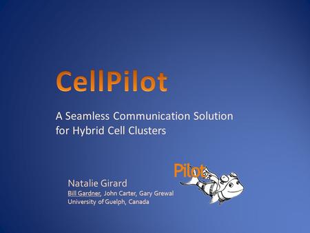 A Seamless Communication Solution for Hybrid Cell Clusters Natalie Girard Bill Gardner, John Carter, Gary Grewal University of Guelph, Canada.