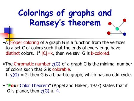Colorings of graphs and Ramsey’s theorem