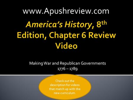 America’s History, 8th Edition, Chapter 6 Review Video