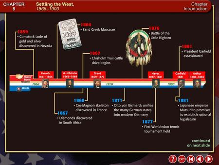 Intro 7 continued on next slide Intro 8 Chapter 8 Section 1 I can: describe the movement of Americans out West.
