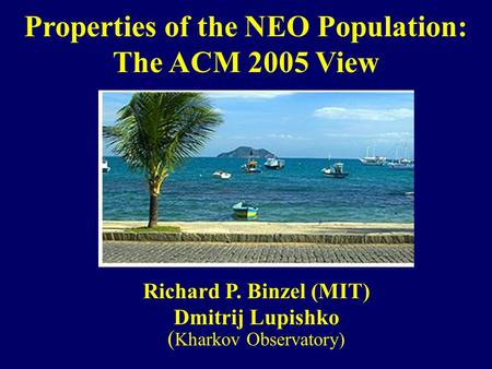 Properties of the NEO Population: The ACM 2005 View Richard P. Binzel (MIT) Dmitrij Lupishko ( Kharkov Observatory)