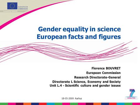 18-05-2009 Aarhus Gender equality in science European facts and figures Florence BOUVRET European Commission Research Directorate-General Directorate L.