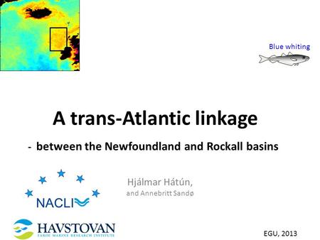SeaWiFS-based chlorophyll in selekt Chl [mg m -3 ] A trans-Atlantic linkage - between the Newfoundland and Rockall basins Hjálmar Hátún, and Annebritt.