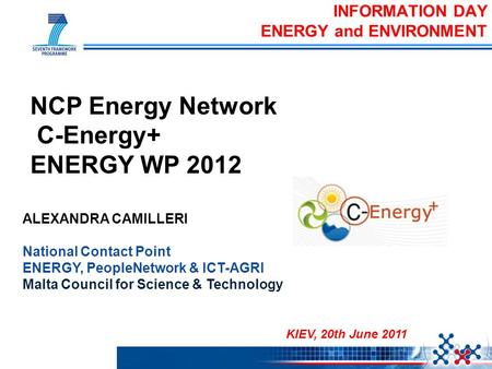 ALEXANDRA CAMILLERI National Contact Point ENERGY, PeopleNetwork & ICT-AGRI Malta Council for Science & Technology INFORMATION DAY ENERGY and ENVIRONMENT.