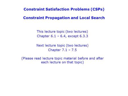 This lecture topic (two lectures) Chapter 6.1 – 6.4, except 6.3.3