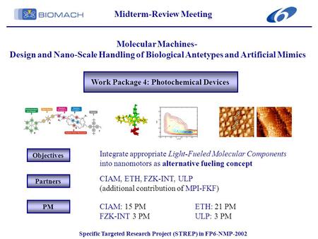 Work Package 4: Photochemical Devices Midterm-Review Meeting Molecular Machines- Design and Nano-Scale Handling of Biological Antetypes and Artificial.