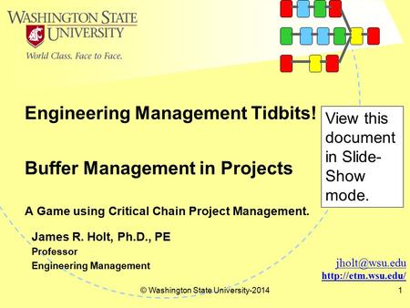 Engineering Management Tidbits! © Washington State University-20141  James R. Holt, Ph.D., PE Professor Engineering Management.