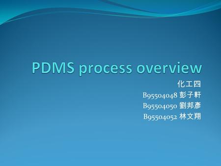 PDMS process overview 化工四 B95504048 彭子軒 B95504050 劉邦彥 B95504052 林文翔.