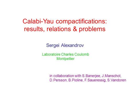 Calabi-Yau compactifications: results, relations & problems