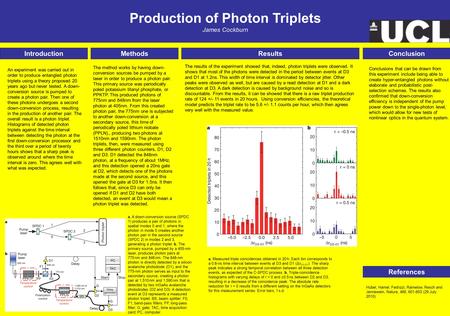 Production of Photon Triplets James Cockburn Introduction References MethodsResultsConclusion The method works by having down- conversion sources be pumped.