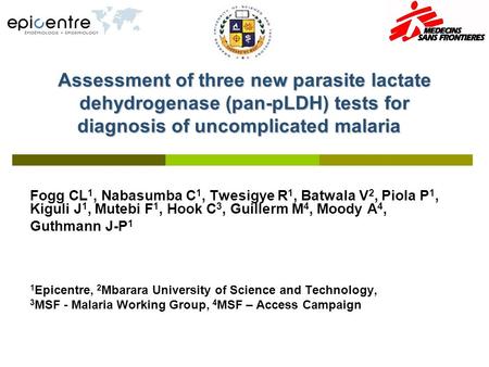 Assessment of three new parasite lactate dehydrogenase (pan-pLDH) tests for diagnosis of uncomplicated malaria Assessment of three new parasite lactate.