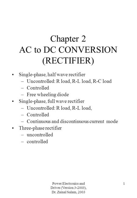 Chapter 2 AC to DC CONVERSION (RECTIFIER)