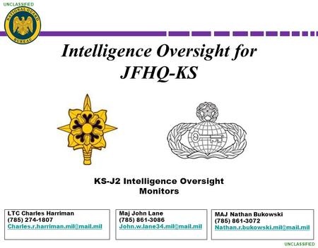 Intelligence Oversight for JFHQ-KS