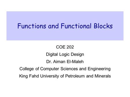 Functions and Functional Blocks