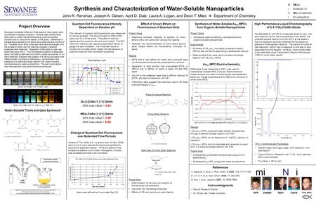 Synthesis and Characterization of Water-Soluble Nanoparticles John R. Renehan, Joseph A. Giesen, April D. Dale, Laura A. Logan, and Deon T. Miles Department.