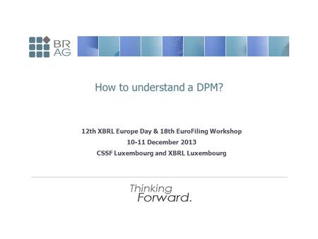 12th XBRL Europe Day & 18th EuroFiling Workshop 10-11 December 2013 CSSF Luxembourg and XBRL Luxembourg How to understand a DPM?