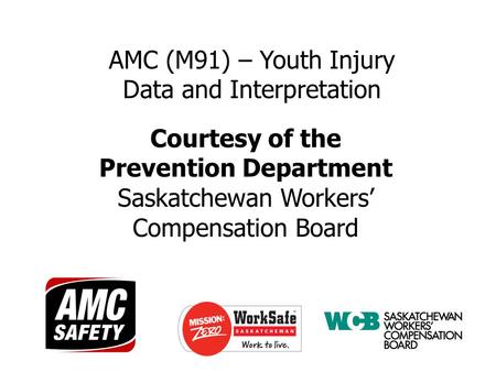 Courtesy of the Prevention Department Saskatchewan Workers’ Compensation Board AMC (M91) – Youth Injury Data and Interpretation.