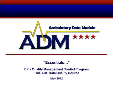 Data Quality Management Control Program TRICARE Data Quality Course