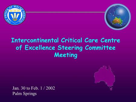 Intercontinental Critical Care Centre of Excellence Steering Committee Meeting Jan. 30 to Feb. 1 / 2002 Palm Springs.