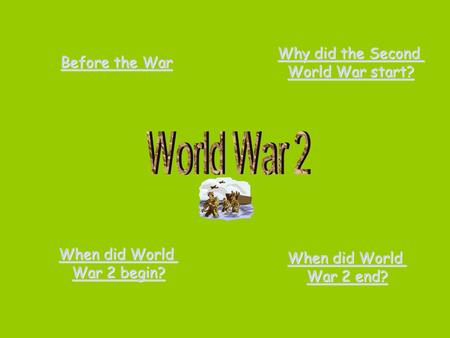 Before the War Before the War Why did the Second Why did the Second World War start? World War start? When did World When did World War 2 begin? War 2.