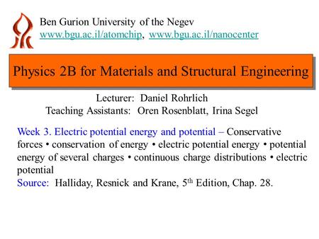 Physics 3 for Electrical Engineering Ben Gurion University of the Negev ppt