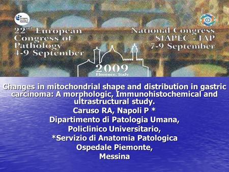 Changes in mitochondrial shape and distribution in gastric carcinoma: A morphologic, Immunohistochemical and ultrastructural study. Caruso RA, Napoli P.