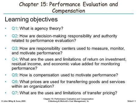 Chapter 15: Performance Evaluation and Compensation
