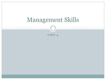 UNIT 3 Management Skills. Overview Management Skills: Leadership Motivation Communication.