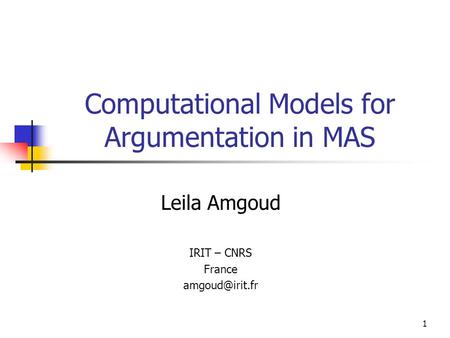 Computational Models for Argumentation in MAS