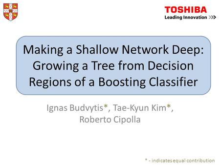 Ignas Budvytis*, Tae-Kyun Kim*, Roberto Cipolla * - indicates equal contribution Making a Shallow Network Deep: Growing a Tree from Decision Regions of.