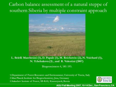 Carbon balance assessment of a natural steppe of southern Siberia by multiple constraint approach L. Belelli Marchesini (1), D. Papale (1), M. Reichstein.