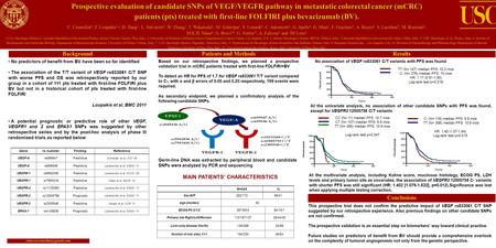 Prospective evaluation of candidate SNPs of VEGF/VEGFR pathway in metastatic colorectal cancer (mCRC) patients (pts) treated with first-line FOLFIRI plus.