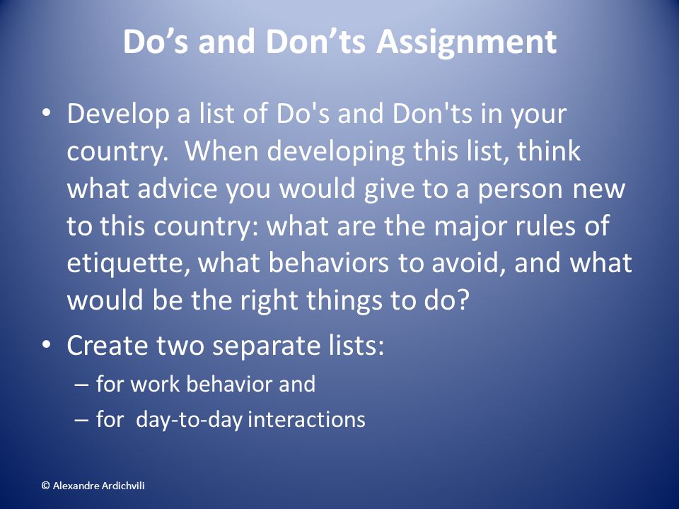 Dos and donts list