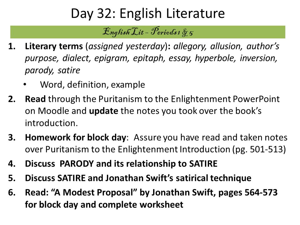 Day 32 English Literature 1 Literary Terms Assigned Yesterday Allegory Allusion Author S Purpose Dialect Epigram Epitaph Essay Hyperbole Inversion Ppt Download