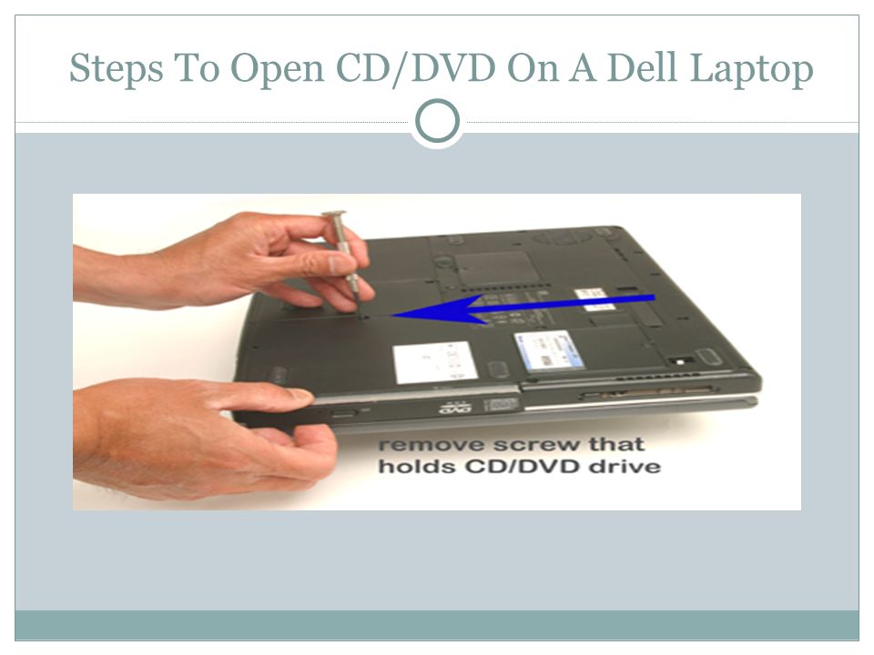 Steps To Open CD/DVD On A Dell Laptop. DELL laptops have a slot of  inserting CD/DVD that allows you to play disc games, DVD's and CDs. You can  add the. - ppt