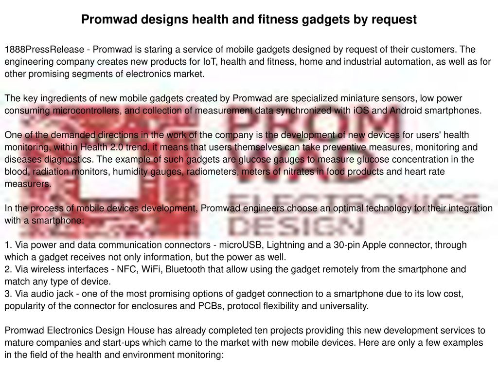 Promwad designs health and fitness gadgets by request - ppt download