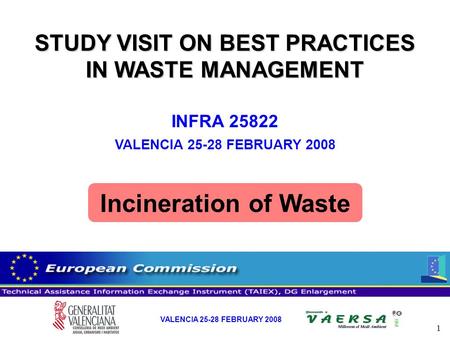 1 VALENCIA 25-28 FEBRUARY 2008 STUDY VISIT ON BEST PRACTICES IN WASTE MANAGEMENT INFRA 25822 VALENCIA 25-28 FEBRUARY 2008 Incineration of Waste.