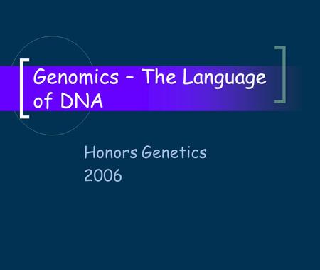 Genomics – The Language of DNA Honors Genetics 2006.