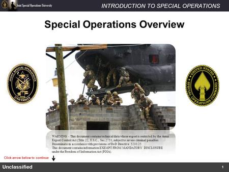 INTRODUCTION TO SPECIAL OPERATIONSUnclassified Special Operations Overview Click arrow below to continue WARNING - This document contains technical data.